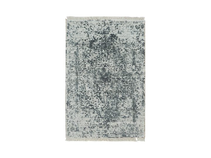 2'0" x 3'0" New Hand Knotted Grey Wool & Silk Rectangle Oriental Rug - MOA10290208