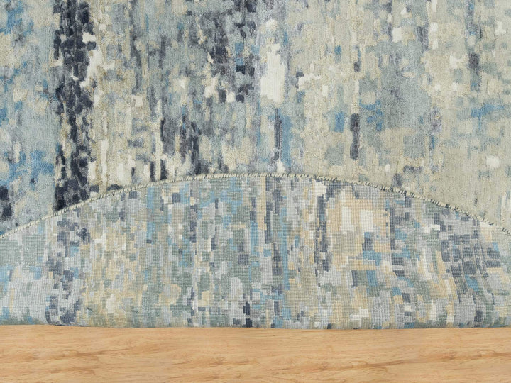 7'11" x 7'11" New Hand Knotted Grey Wool & Silk Round Oriental Rug - MOA10290210