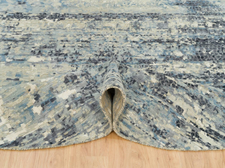 7'11" x 7'11" New Hand Knotted Grey Wool & Silk Round Oriental Rug - MOA10290210