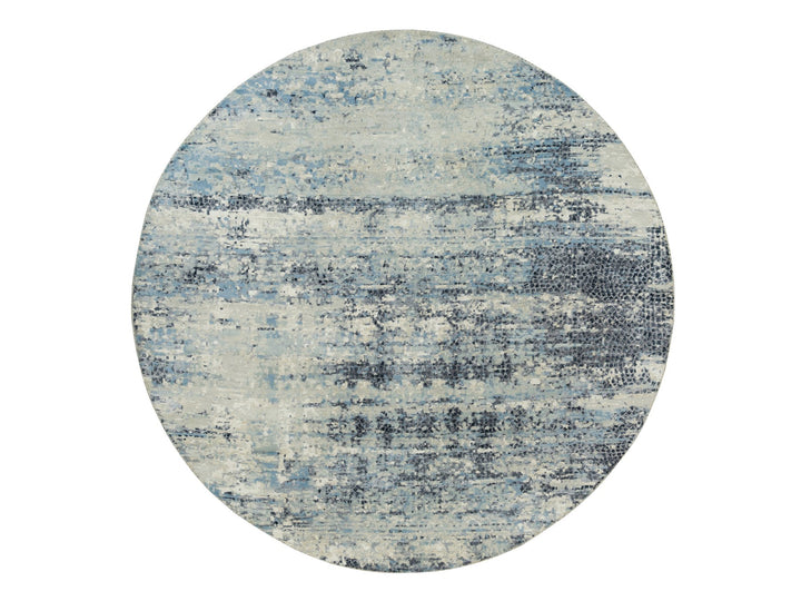8'11" x 8'11" New Hand Knotted Grey Wool & Silk Round Oriental Rug - MOA10290212