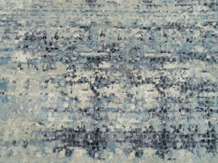 8'11" x 8'11" New Hand Knotted Grey Wool & Silk Round Oriental Rug - MOA10290212