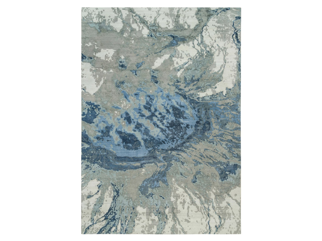 9'11" x 14'1" New Hand Knotted Blue Wool & Silk Rectangle Oriental Rug - MOA10290218