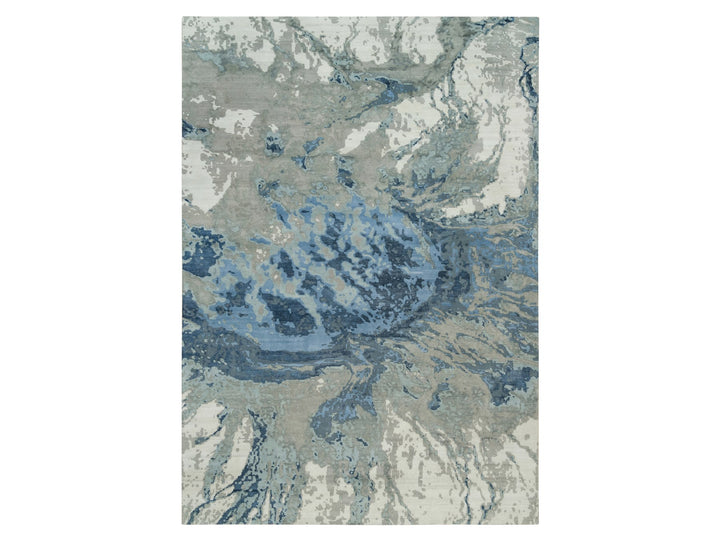 9'11" x 14'1" New Hand Knotted Blue Wool & Silk Rectangle Oriental Rug - MOA10290218