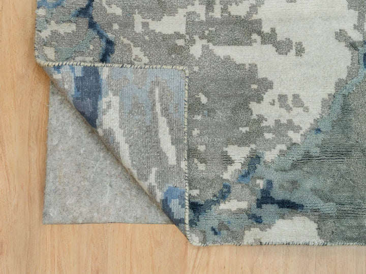9'11" x 14'1" New Hand Knotted Blue Wool & Silk Rectangle Oriental Rug - MOA10290218