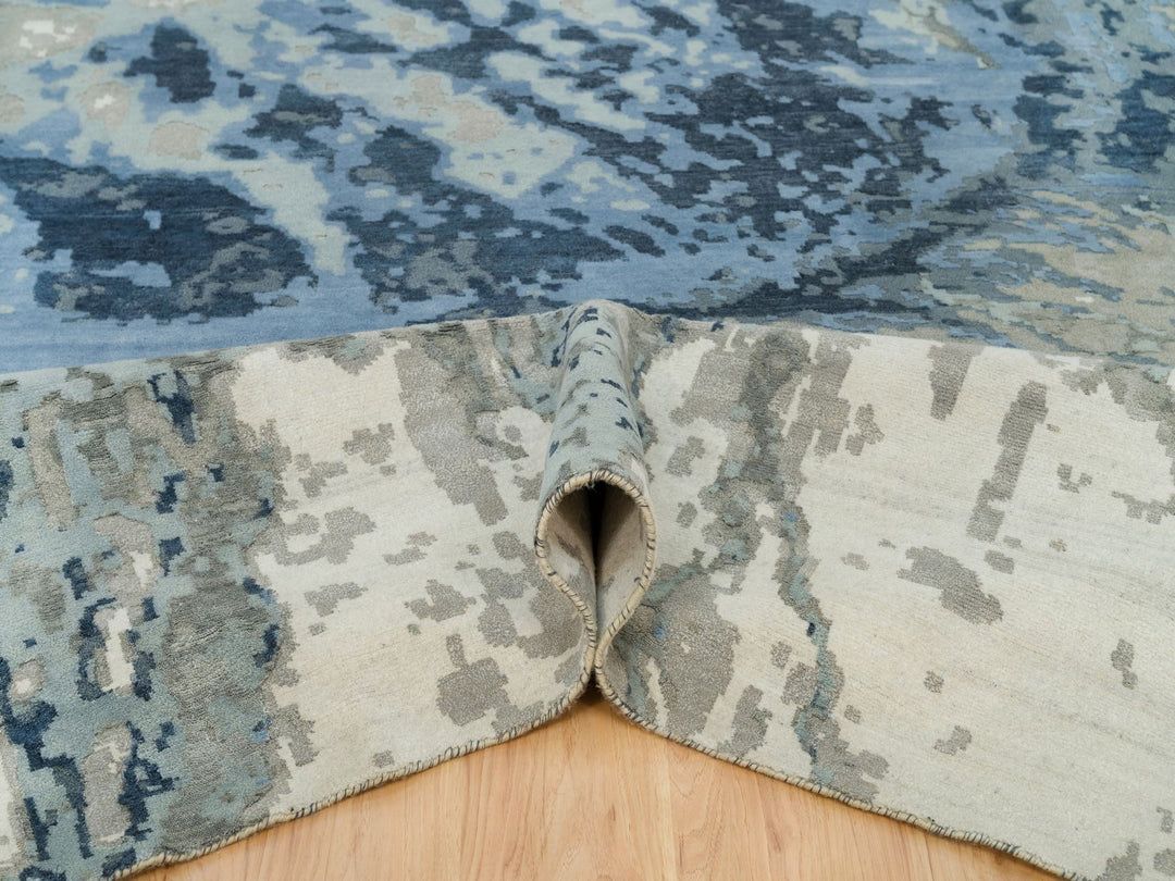 9'11" x 14'1" New Hand Knotted Blue Wool & Silk Rectangle Oriental Rug - MOA10290218
