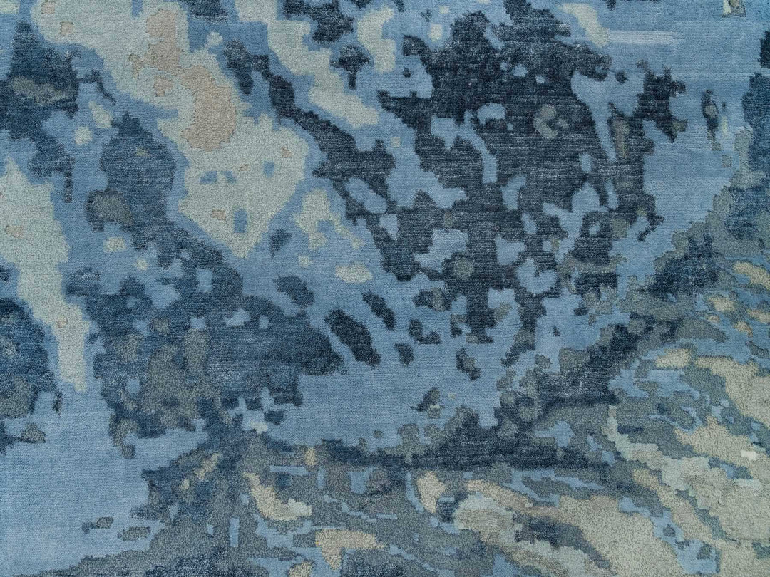 9'11" x 14'1" New Hand Knotted Blue Wool & Silk Rectangle Oriental Rug - MOA10290218