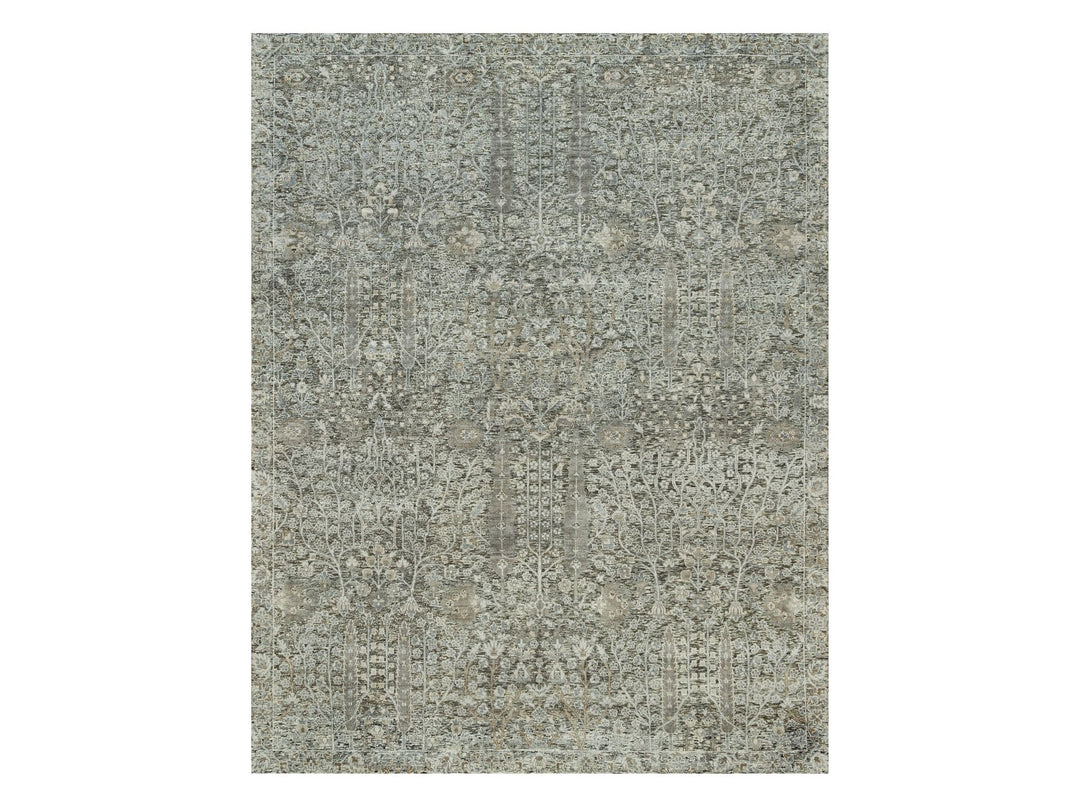 8'1" x 10'1" New Hand Knotted Grey Wool & Silk Rectangle Oriental Rug - MOA10290219