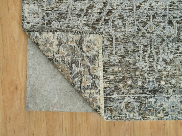 8'1" x 10'1" New Hand Knotted Grey Wool & Silk Rectangle Oriental Rug - MOA10290219