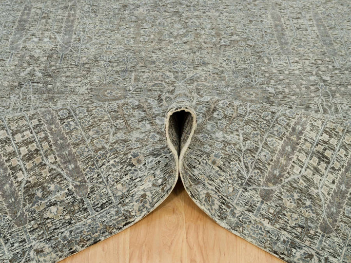 8'1" x 10'1" New Hand Knotted Grey Wool & Silk Rectangle Oriental Rug - MOA10290219