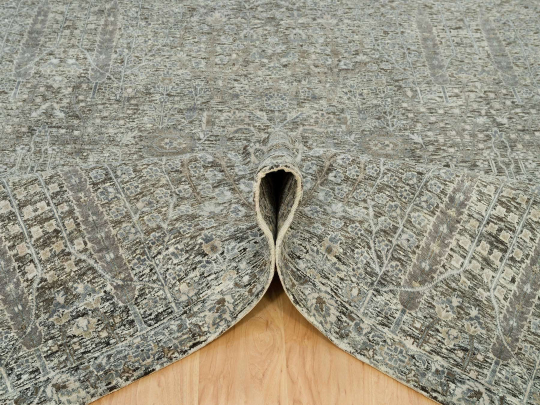 8'1" x 10'1" New Hand Knotted Brown Wool & Silk Rectangle Oriental Rug - MOA10290219