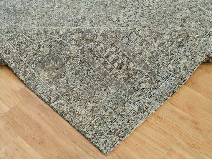 8'1" x 10'1" New Hand Knotted Grey Wool & Silk Rectangle Oriental Rug - MOA10290219