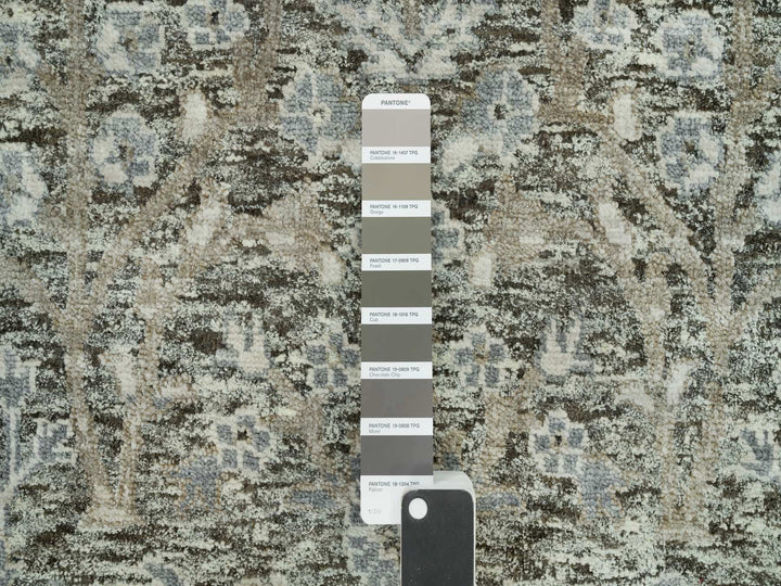 8'1" x 10'1" New Hand Knotted Grey Wool & Silk Rectangle Oriental Rug - MOA10290219