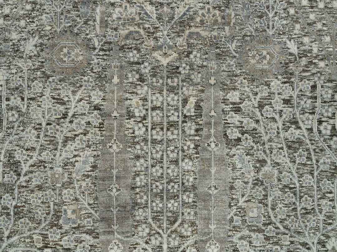 8'1" x 10'1" New Hand Knotted Grey Wool & Silk Rectangle Oriental Rug - MOA10290219