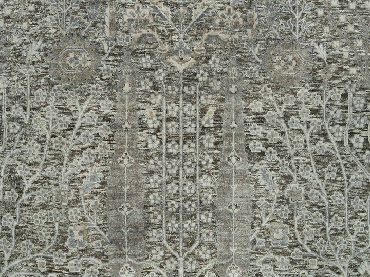 8'1" x 10'1" New Hand Knotted Grey Wool & Silk Rectangle Oriental Rug - MOA10290219