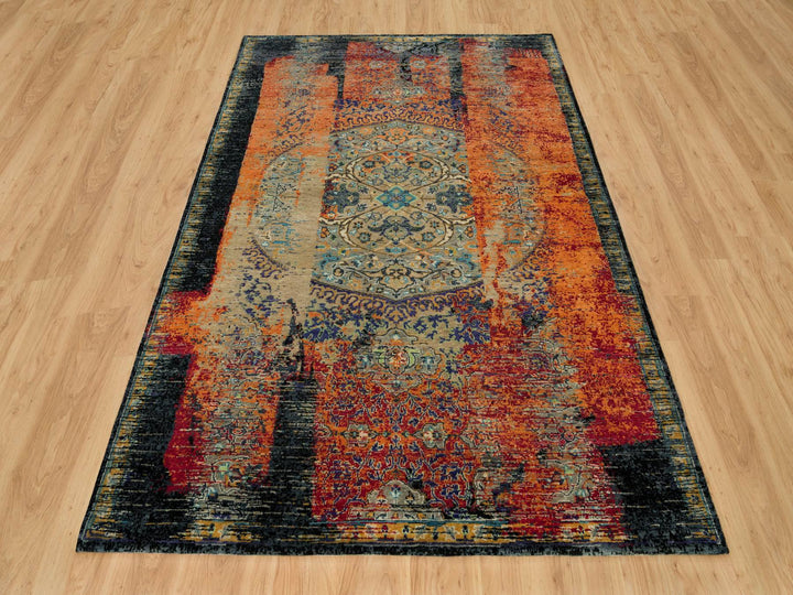 6'1" x 9'0" New Hand Knotted Orange Wool Rectangle Oriental Rug - MOA10290220