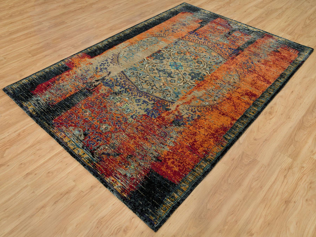 6'1" x 9'0" New Hand Knotted Orange Wool Rectangle Oriental Rug - MOA10290220