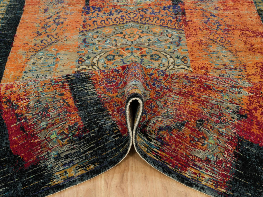 6'1" x 9'0" New Hand Knotted Orange Wool Rectangle Oriental Rug - MOA10290220