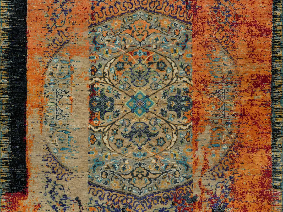 6'1" x 9'0" New Hand Knotted Orange Wool Rectangle Oriental Rug - MOA10290220