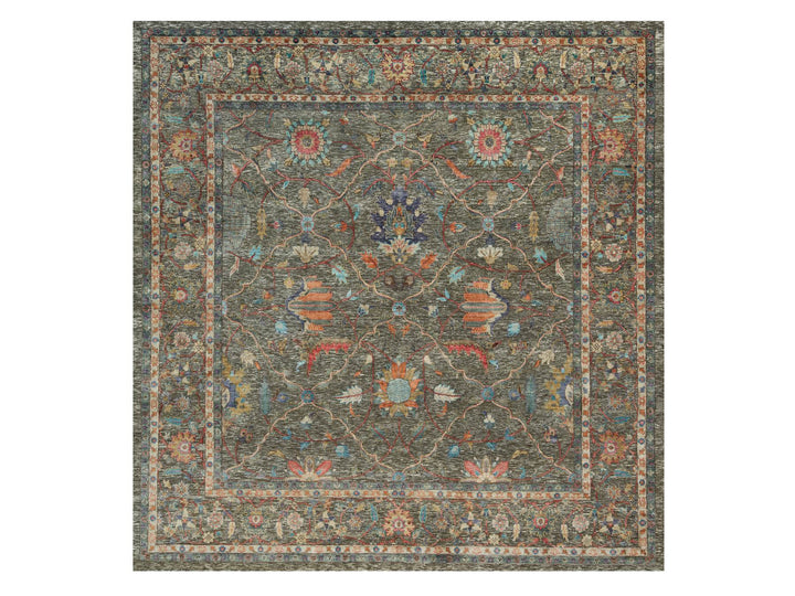 9'7" x 9'11" New Hand Knotted Brown Wool & Silk Square Oriental Rug - MOA10290221
