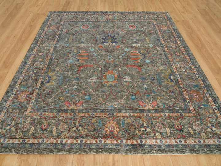 9'7" x 9'11" New Hand Knotted Brown Wool & Silk Square Oriental Rug - MOA10290221