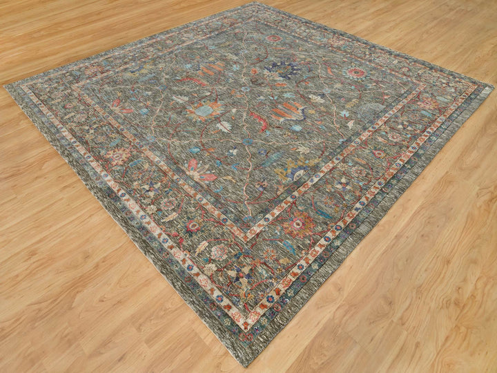 9'7" x 9'11" New Hand Knotted Brown Wool & Silk Square Oriental Rug - MOA10290221