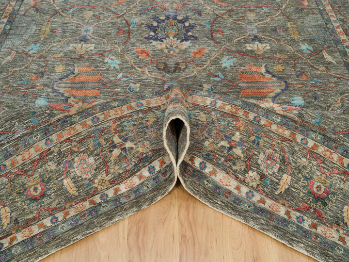 9'7" x 9'11" New Hand Knotted Brown Wool & Silk Square Oriental Rug - MOA10290221