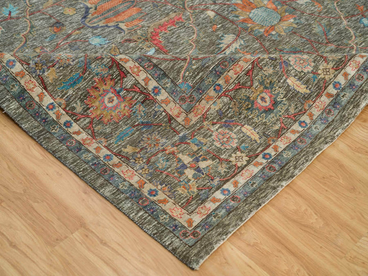 9'7" x 9'11" New Hand Knotted Brown Wool & Silk Square Oriental Rug - MOA10290221