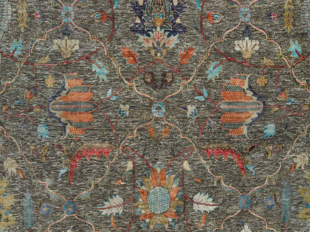 9'7" x 9'11" New Hand Knotted Brown Wool & Silk Square Oriental Rug - MOA10290221