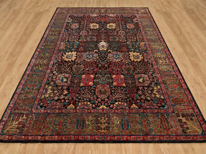 9'1" x 12'0" New Hand Knotted Black Wool & Silk Rectangle Oriental Rug - MOA10290223
