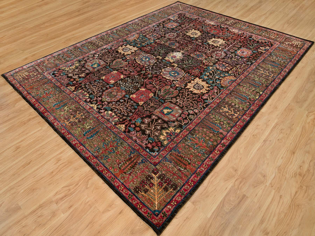 9'1" x 12'0" New Hand Knotted Black Wool & Silk Rectangle Oriental Rug - MOA10290223