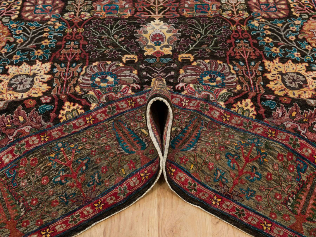 9'1" x 12'0" New Hand Knotted Black Wool & Silk Rectangle Oriental Rug - MOA10290223