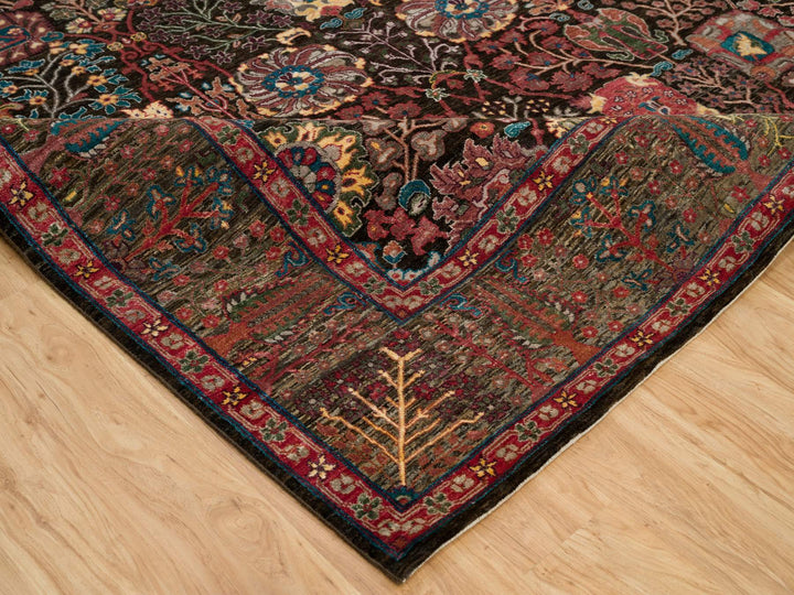 9'1" x 12'0" New Hand Knotted Black Wool & Silk Rectangle Oriental Rug - MOA10290223