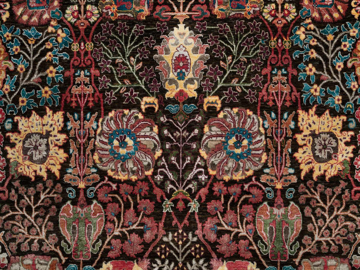 9'1" x 12'0" New Hand Knotted Black Wool & Silk Rectangle Oriental Rug - MOA10290223