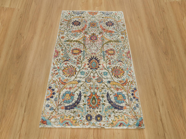 3'0" x 5'0" New Hand Knotted Beige Wool & Silk Rectangle Oriental Rug - MOA10290225