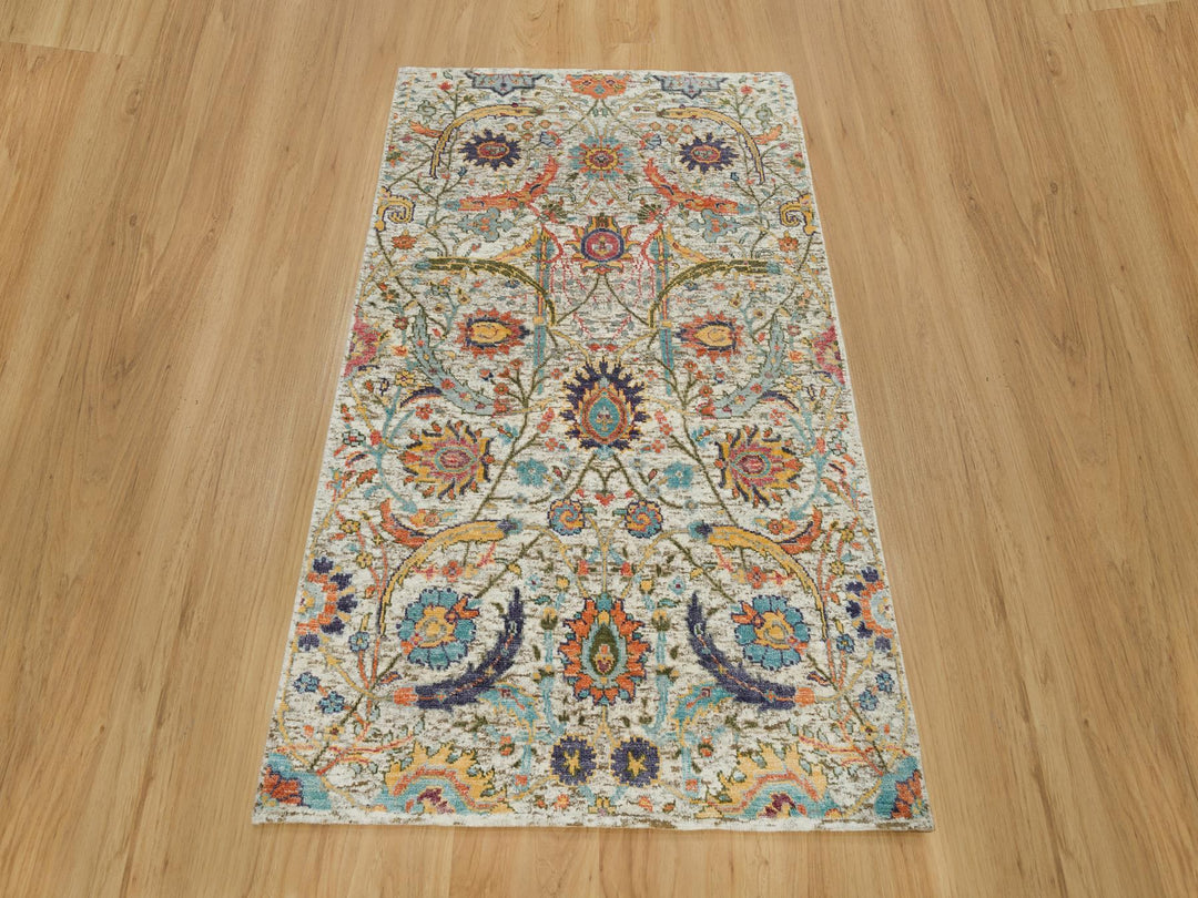 3'0" x 5'0" New Hand Knotted Ivory Wool & Silk Rectangle Oriental Rug - MOA10290225