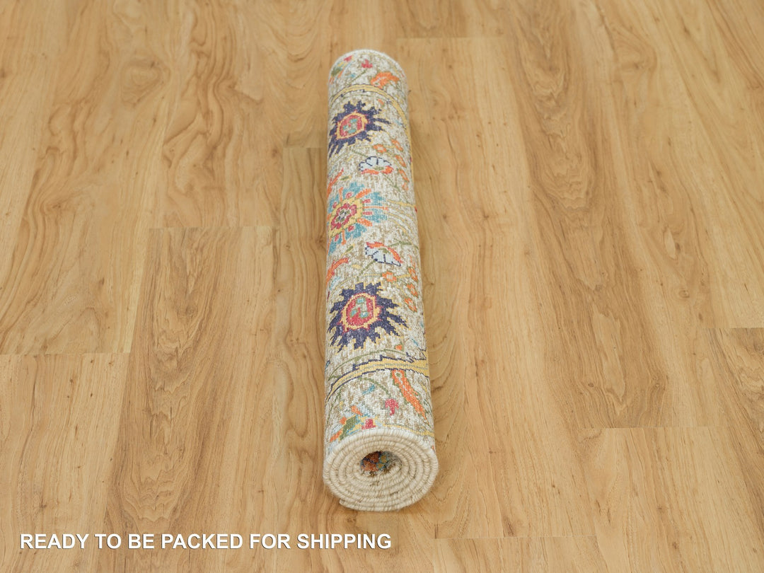 3'0" x 5'0" New Hand Knotted Ivory Wool & Silk Rectangle Oriental Rug - MOA10290225