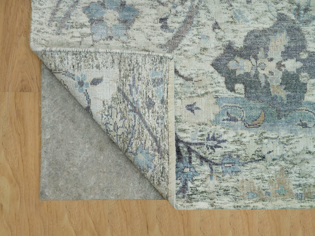 8'1" x 8'1" New Hand Knotted Ivory Wool & Silk Square Oriental Rug - MOA10290226