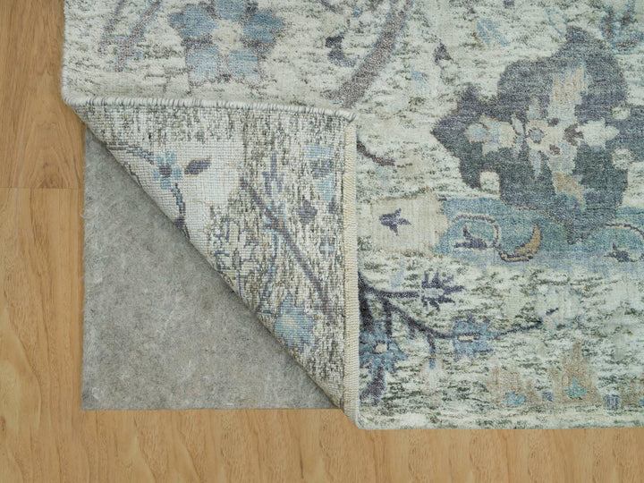 8'1" x 8'1" New Hand Knotted Ivory Wool & Silk Square Oriental Rug - MOA10290226