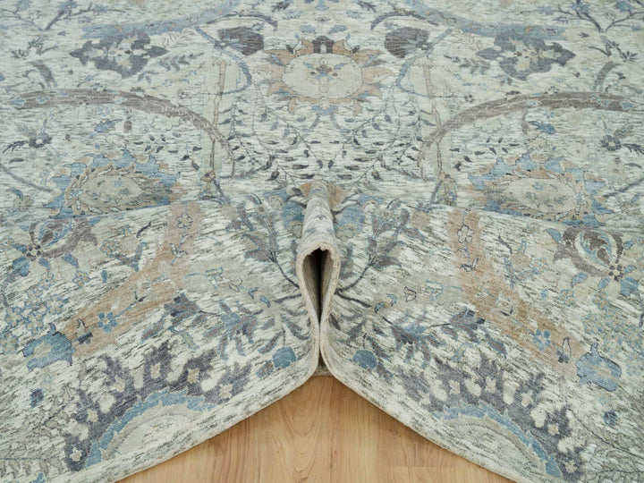 8'1" x 8'1" New Hand Knotted Ivory Wool & Silk Square Oriental Rug - MOA10290226