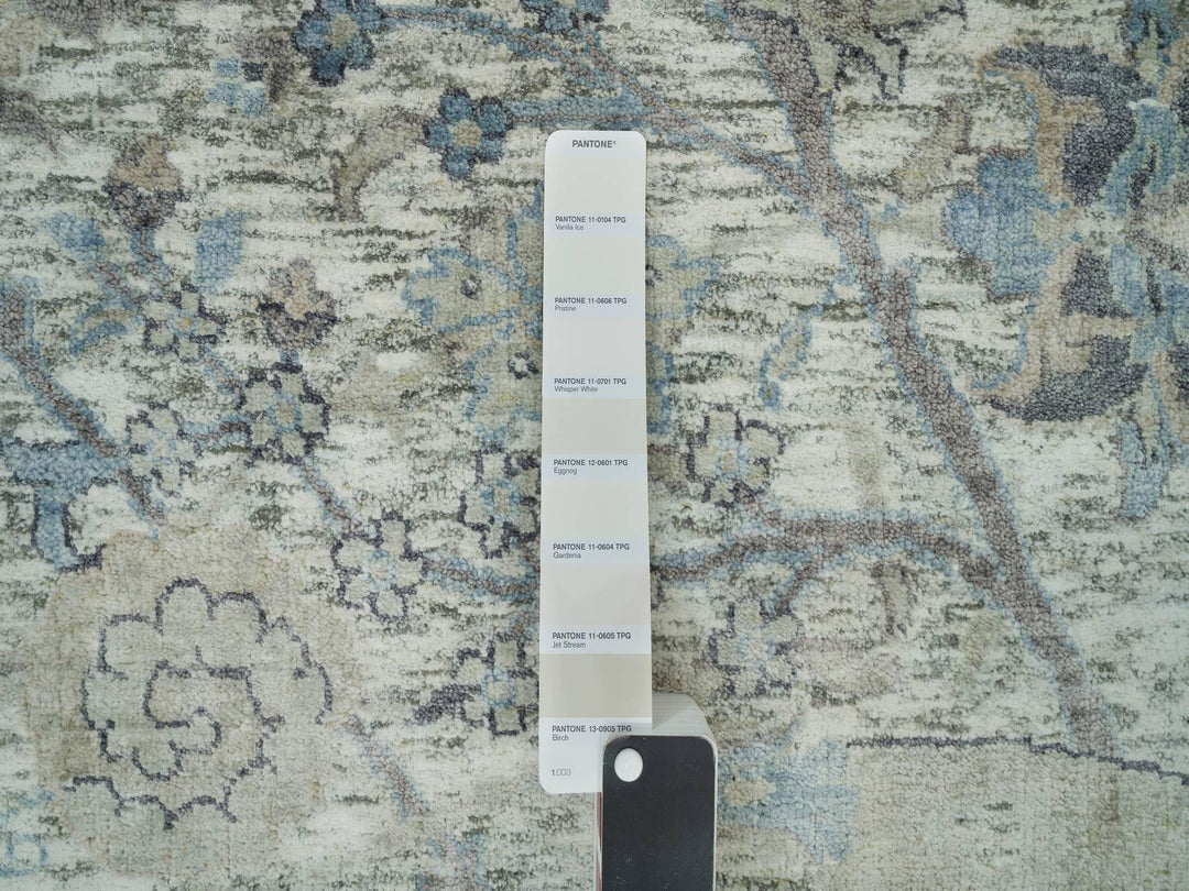 8'1" x 8'1" New Hand Knotted Ivory Wool & Silk Square Oriental Rug - MOA10290226