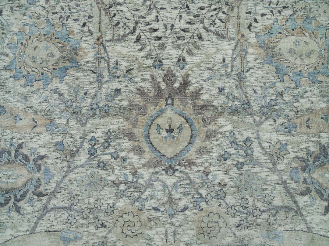 8'1" x 8'1" New Hand Knotted Ivory Wool & Silk Square Oriental Rug - MOA10290226