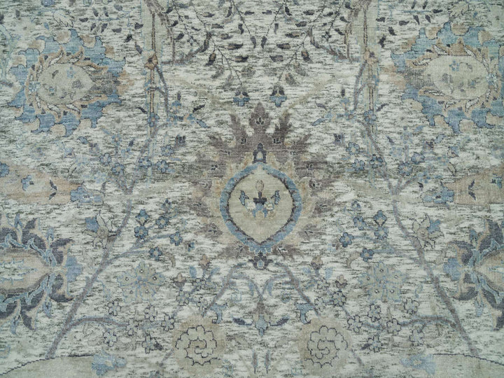 8'1" x 8'1" New Hand Knotted Ivory Wool & Silk Square Oriental Rug - MOA10290226