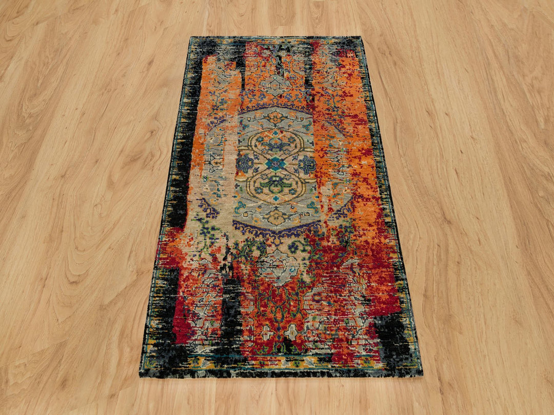 3'2" x 5'1" New Hand Knotted Orange Wool Rectangle Oriental Rug - MOA10290228