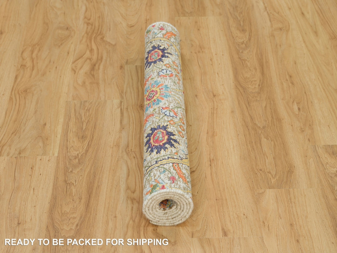 3'0" x 5'0" New Hand Knotted Ivory Wool & Silk Rectangle Oriental Rug - MOA10290231