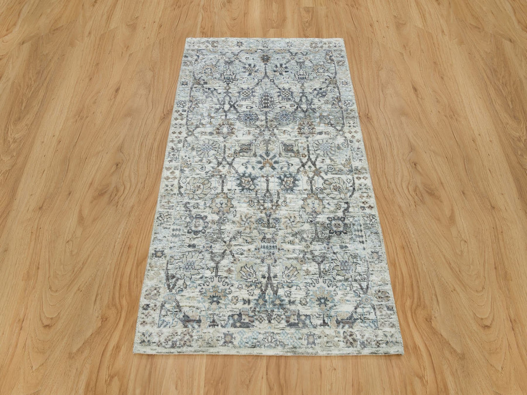 2'11" x 5'0" New Hand Knotted Ivory Wool & Silk Rectangle Oriental Rug - MOA10290232