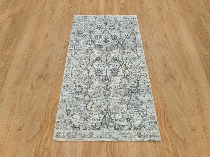 2'11" x 5'0" New Hand Knotted Ivory Wool & Silk Rectangle Oriental Rug - MOA10290232