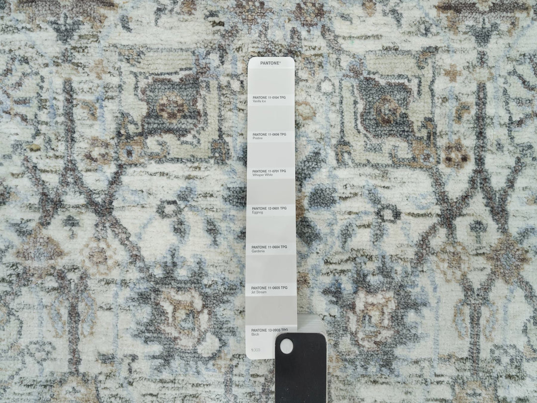 2'11" x 5'0" New Hand Knotted Ivory Wool & Silk Rectangle Oriental Rug - MOA10290232