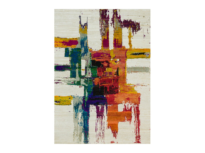 6'1" x 9'0" New Hand Knotted Multicolored Wool & Silk Rectangle Oriental Rug - MOA10290234