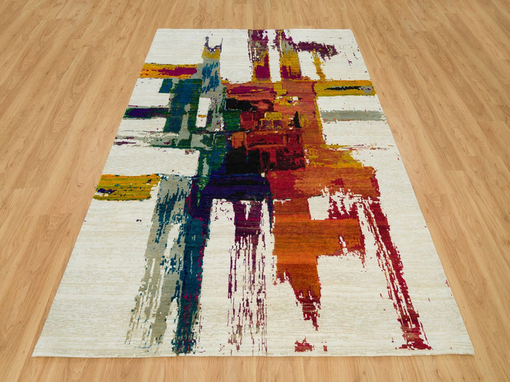6'1" x 9'0" New Hand Knotted Multicolored Wool & Silk Rectangle Oriental Rug - MOA10290234