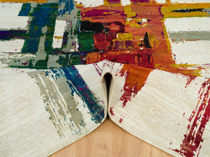 6'1" x 9'0" New Hand Knotted Multicolored Wool & Silk Rectangle Oriental Rug - MOA10290234